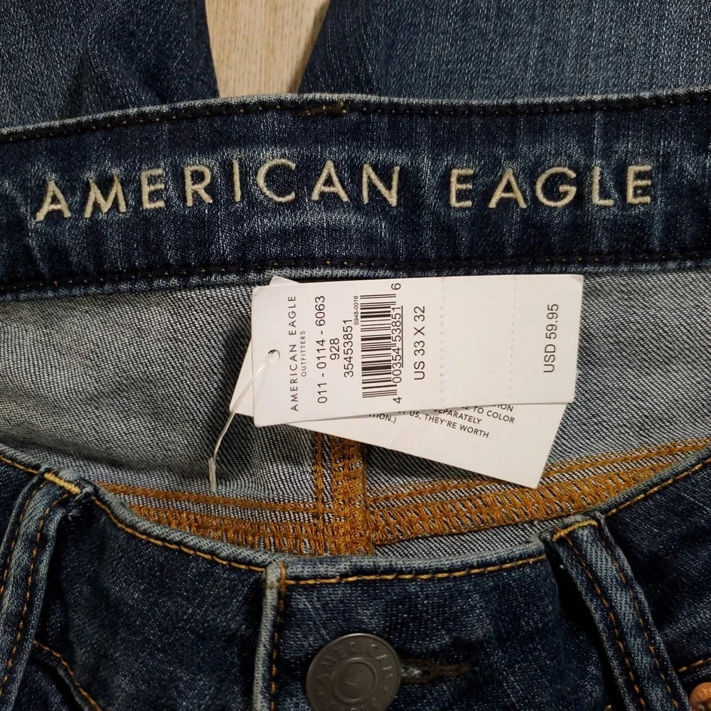 American Eagle Athletic Skinny Distressed Jeans Mens 33x32 Blue Medium Wash